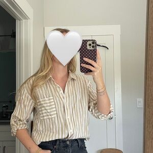 100% Linen Striped Button-Up Shirt J.Jill